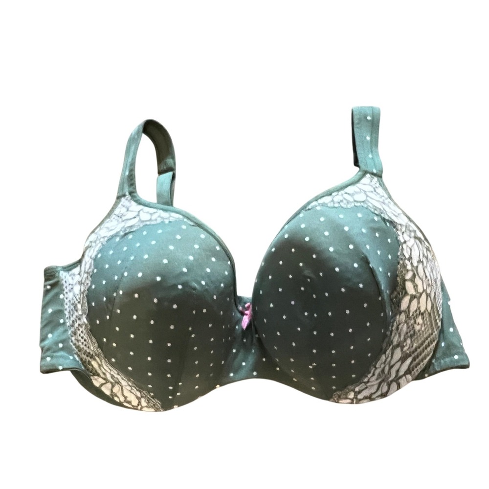 Cacique Olive Green Polka Dot Lace Lightly Lined Balconette Bra 42DD
